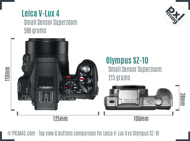 Leica V-Lux 4 vs Olympus SZ-10 top view buttons comparison