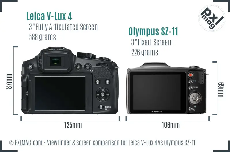 Leica V-Lux 4 vs Olympus SZ-11 Screen and Viewfinder comparison