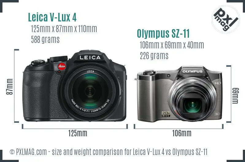 Leica V-Lux 4 vs Olympus SZ-11 size comparison
