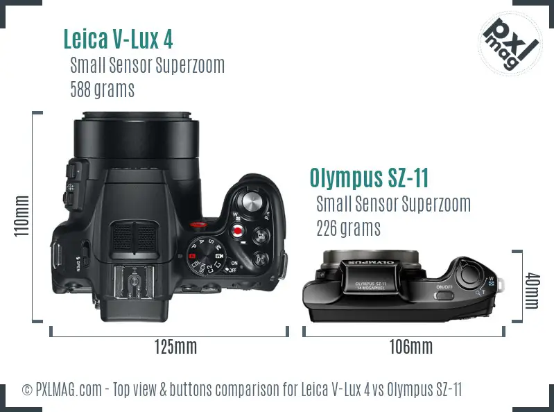 Leica V-Lux 4 vs Olympus SZ-11 top view buttons comparison