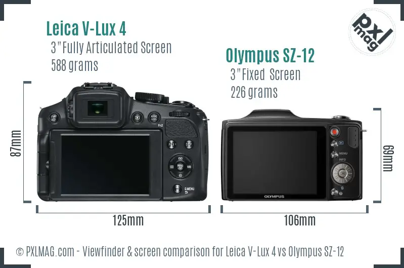 Leica V-Lux 4 vs Olympus SZ-12 Screen and Viewfinder comparison