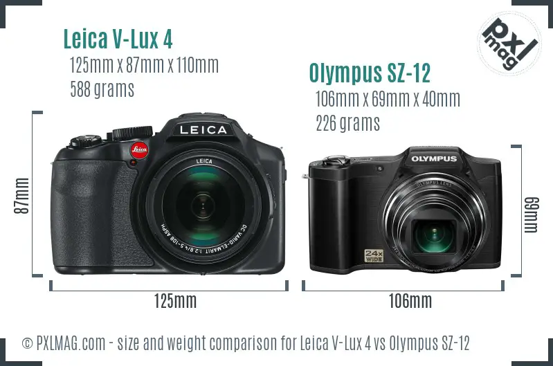 Leica V-Lux 4 vs Olympus SZ-12 size comparison