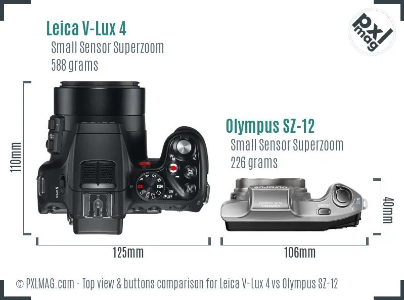 Leica V-Lux 4 vs Olympus SZ-12 top view buttons comparison