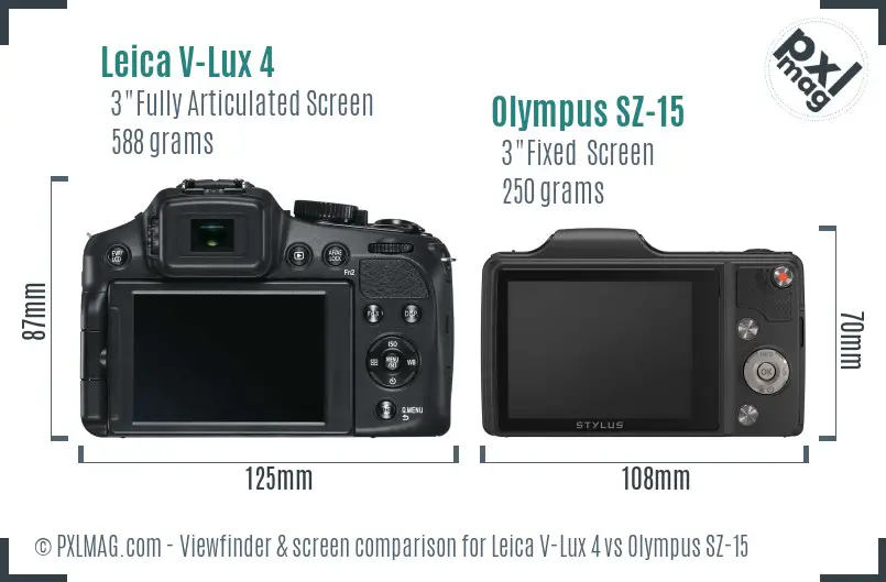 Leica V-Lux 4 vs Olympus SZ-15 Screen and Viewfinder comparison