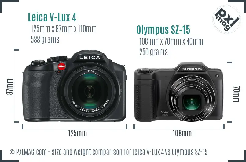 Leica V-Lux 4 vs Olympus SZ-15 size comparison