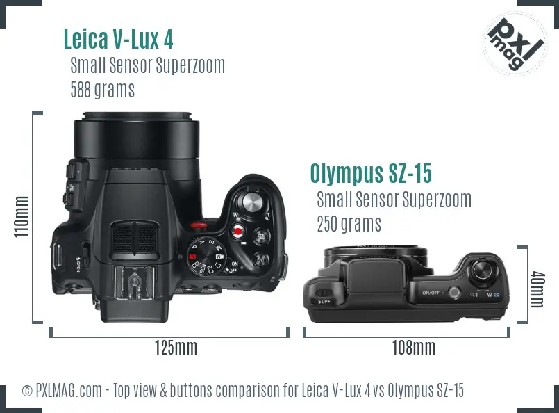 Leica V-Lux 4 vs Olympus SZ-15 top view buttons comparison