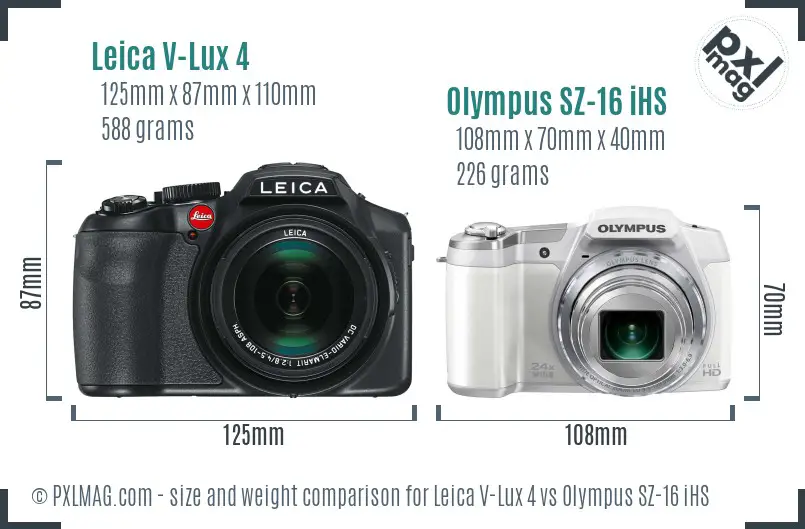 Leica V-Lux 4 vs Olympus SZ-16 iHS size comparison