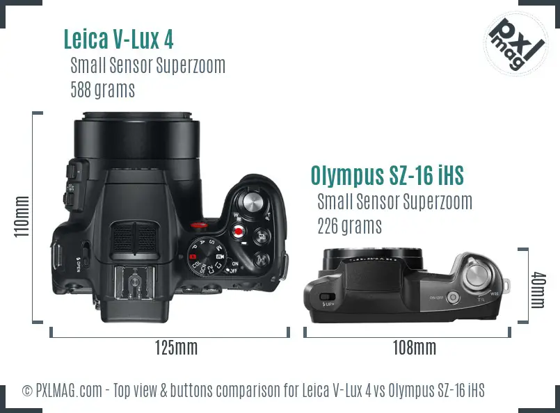 Leica V-Lux 4 vs Olympus SZ-16 iHS top view buttons comparison
