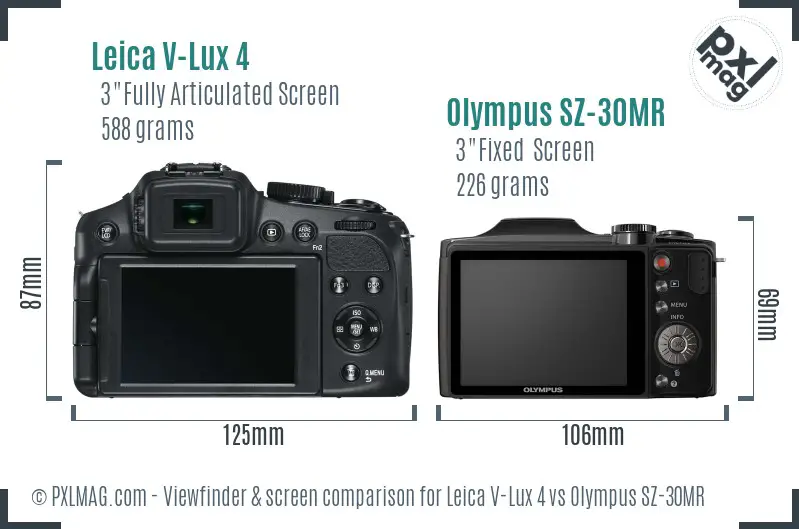 Leica V-Lux 4 vs Olympus SZ-30MR Screen and Viewfinder comparison