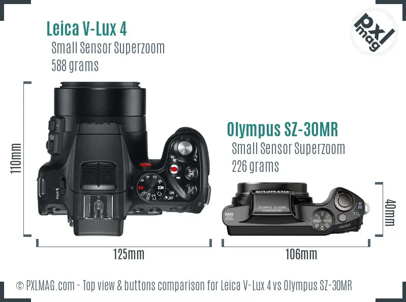 Leica V-Lux 4 vs Olympus SZ-30MR top view buttons comparison