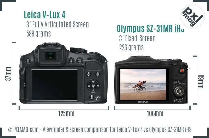 Leica V-Lux 4 vs Olympus SZ-31MR iHS Screen and Viewfinder comparison