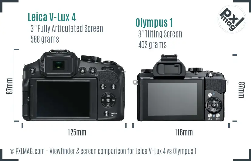 Leica V-Lux 4 vs Olympus 1 Screen and Viewfinder comparison