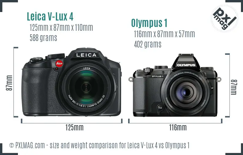 Leica V-Lux 4 vs Olympus 1 size comparison