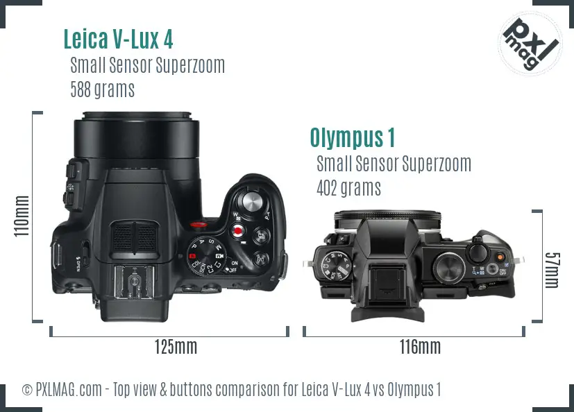Leica V-Lux 4 vs Olympus 1 top view buttons comparison