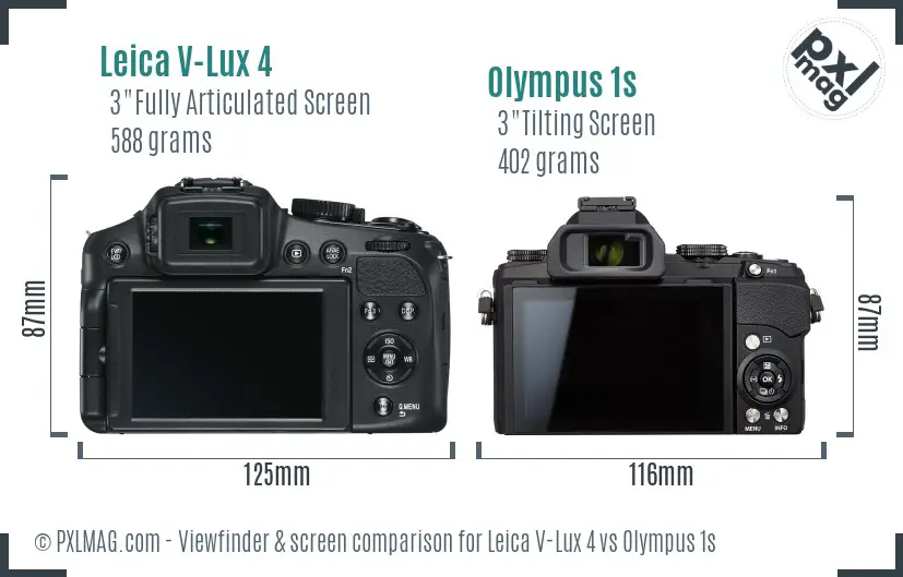 Leica V-Lux 4 vs Olympus 1s Screen and Viewfinder comparison