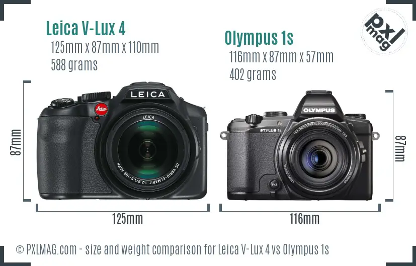 Leica V-Lux 4 vs Olympus 1s size comparison