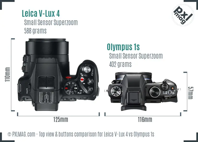 Leica V-Lux 4 vs Olympus 1s top view buttons comparison