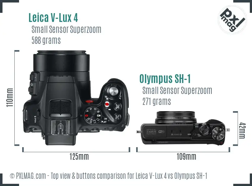 Leica V-Lux 4 vs Olympus SH-1 top view buttons comparison