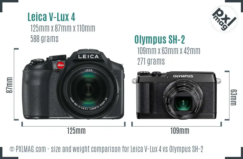 Leica V-Lux 4 vs Olympus SH-2 size comparison