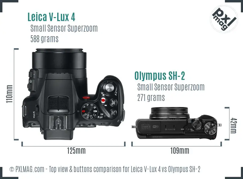 Leica V-Lux 4 vs Olympus SH-2 top view buttons comparison