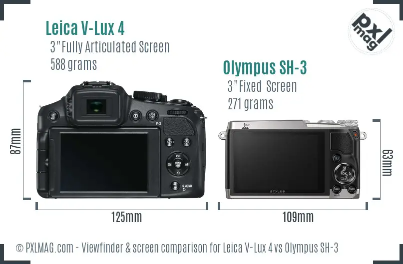 Leica V-Lux 4 vs Olympus SH-3 Screen and Viewfinder comparison
