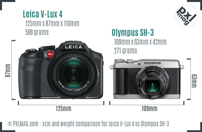 Leica V-Lux 4 vs Olympus SH-3 size comparison