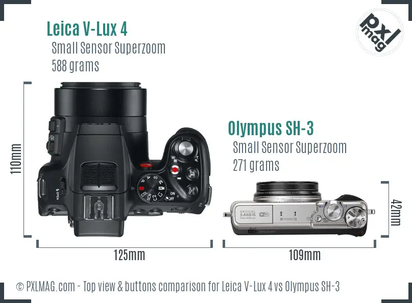 Leica V-Lux 4 vs Olympus SH-3 top view buttons comparison