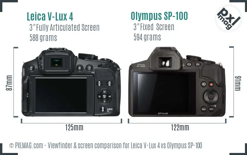 Leica V-Lux 4 vs Olympus SP-100 Screen and Viewfinder comparison