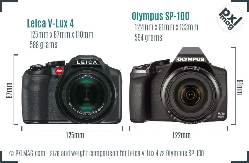 Leica V-Lux 4 vs Olympus SP-100 size comparison