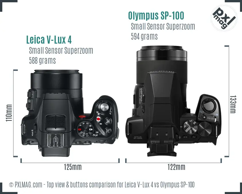 Leica V-Lux 4 vs Olympus SP-100 top view buttons comparison