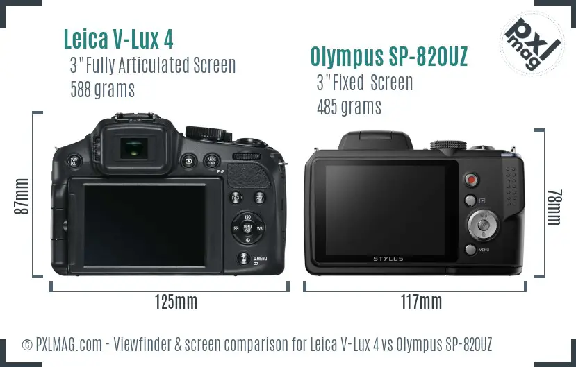 Leica V-Lux 4 vs Olympus SP-820UZ Screen and Viewfinder comparison
