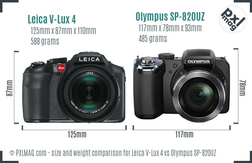Leica V-Lux 4 vs Olympus SP-820UZ size comparison