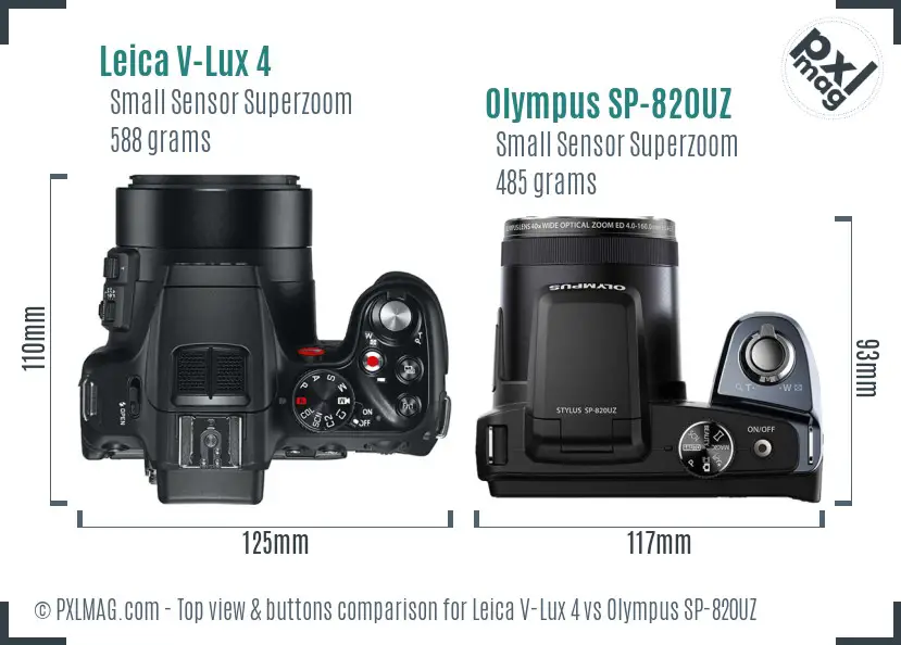Leica V-Lux 4 vs Olympus SP-820UZ top view buttons comparison