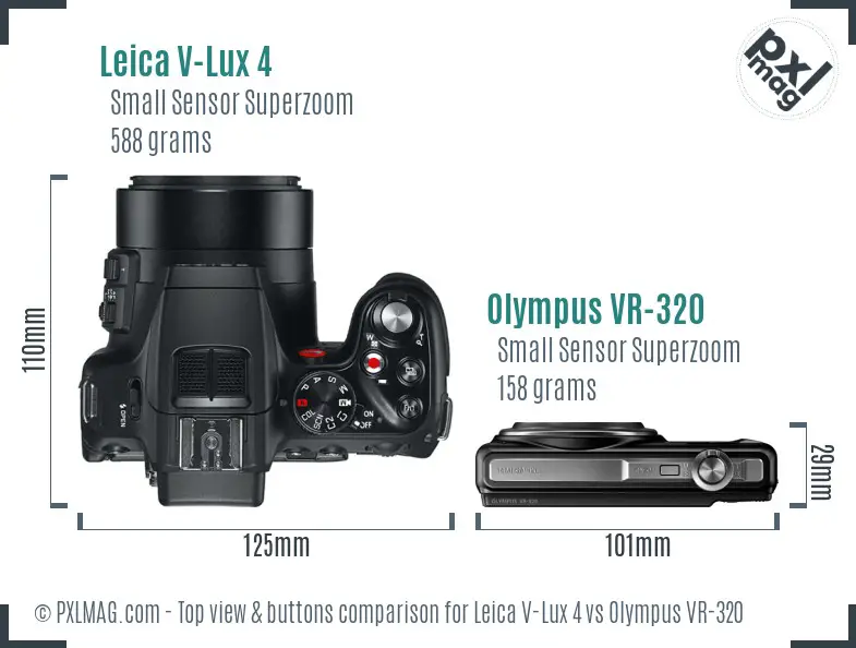 Leica V-Lux 4 vs Olympus VR-320 top view buttons comparison