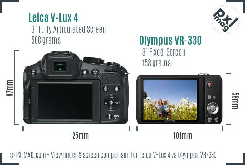 Leica V-Lux 4 vs Olympus VR-330 Screen and Viewfinder comparison