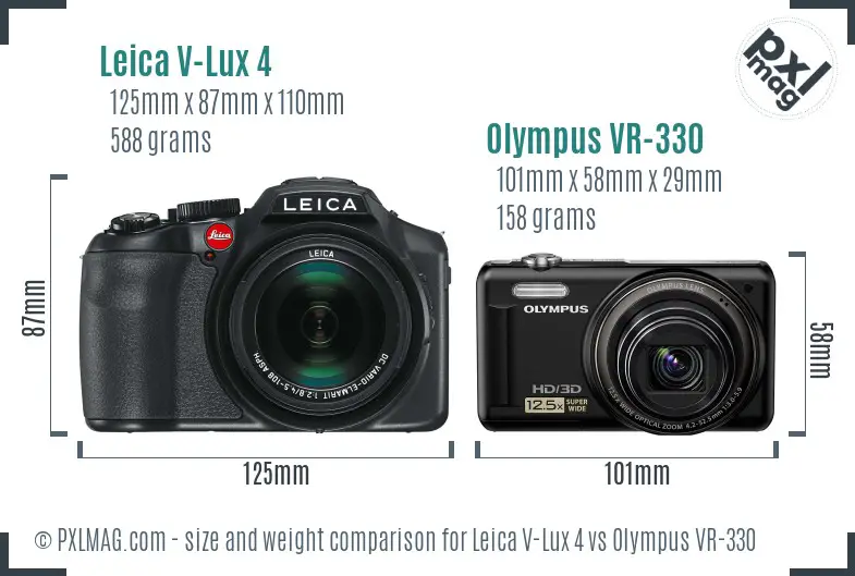 Leica V-Lux 4 vs Olympus VR-330 size comparison