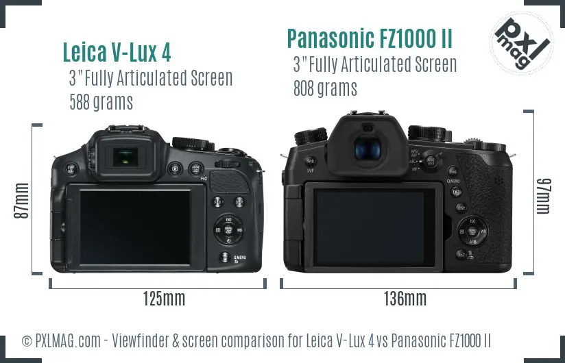 Leica V-Lux 4 vs Panasonic FZ1000 II Screen and Viewfinder comparison