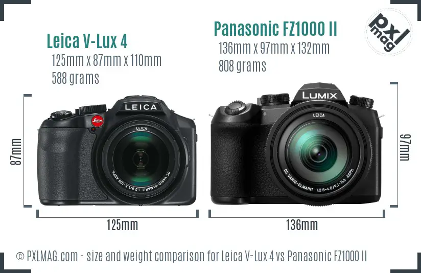 Leica V-Lux 4 vs Panasonic FZ1000 II size comparison