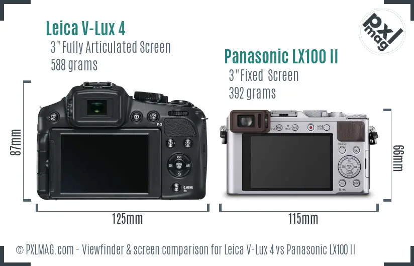 Leica V-Lux 4 vs Panasonic LX100 II Screen and Viewfinder comparison