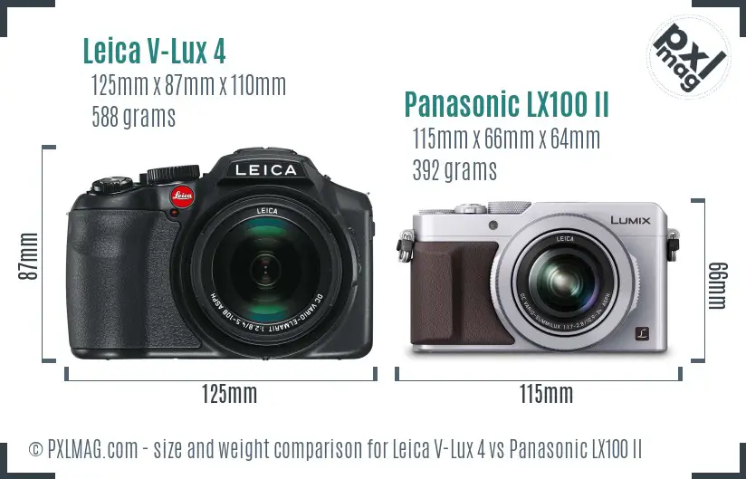 Leica V-Lux 4 vs Panasonic LX100 II size comparison