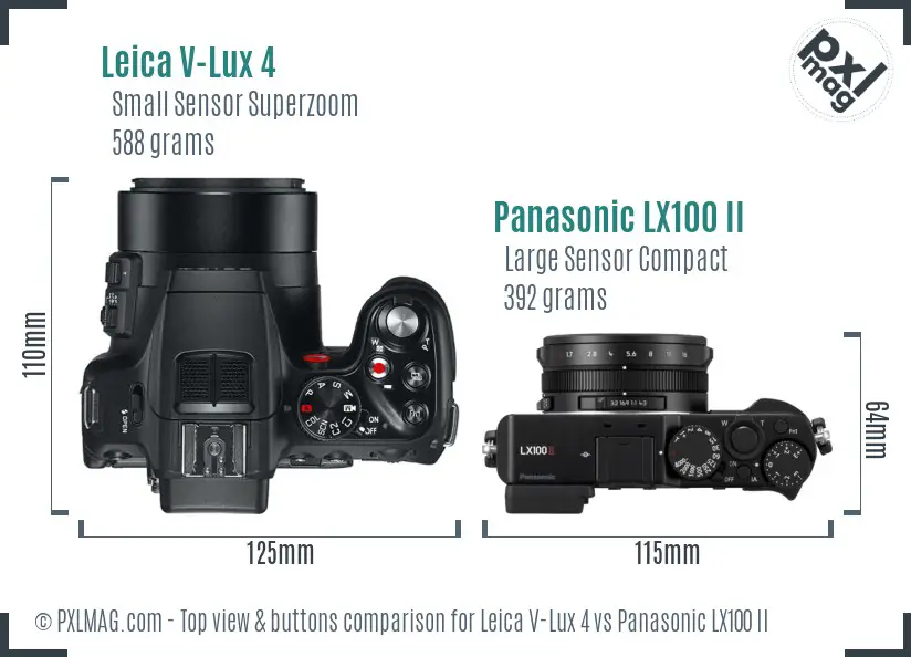 Leica V-Lux 4 vs Panasonic LX100 II top view buttons comparison