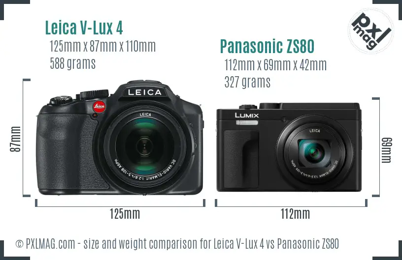 Leica V-Lux 4 vs Panasonic ZS80 size comparison