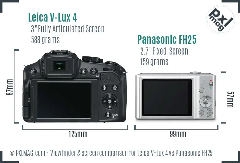 Leica V-Lux 4 vs Panasonic FH25 Screen and Viewfinder comparison
