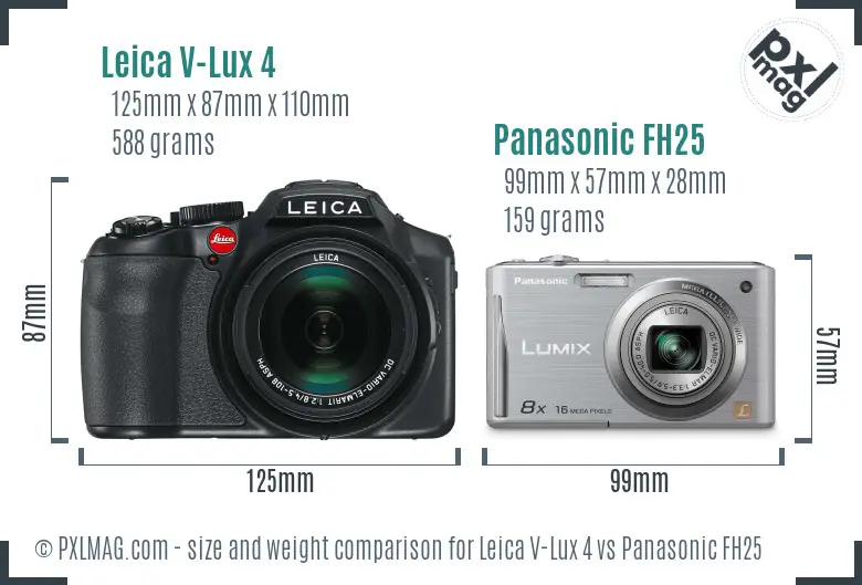 Leica V-Lux 4 vs Panasonic FH25 size comparison