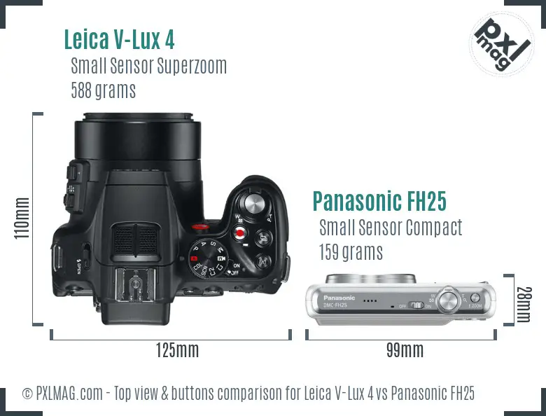 Leica V-Lux 4 vs Panasonic FH25 top view buttons comparison