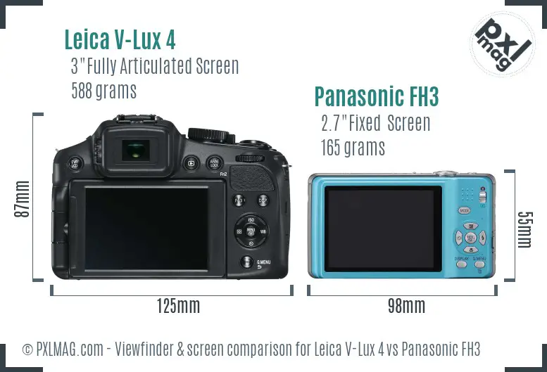 Leica V-Lux 4 vs Panasonic FH3 Screen and Viewfinder comparison