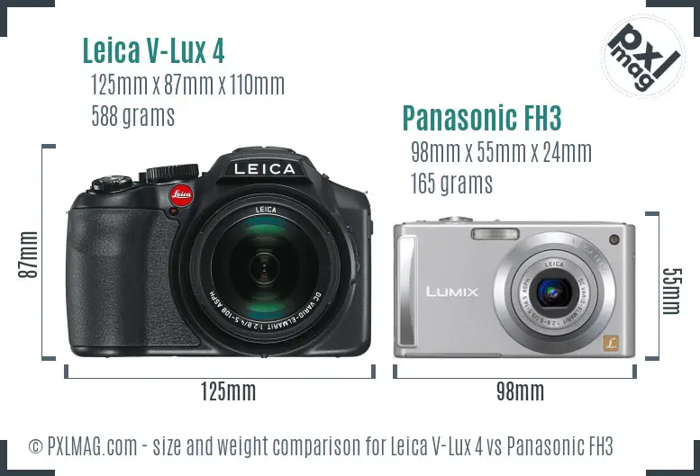 Leica V-Lux 4 vs Panasonic FH3 size comparison