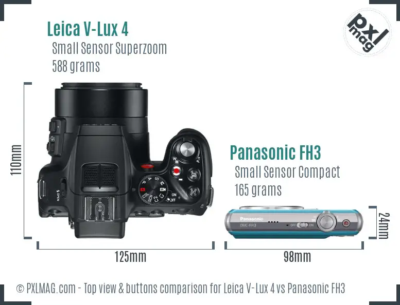 Leica V-Lux 4 vs Panasonic FH3 top view buttons comparison