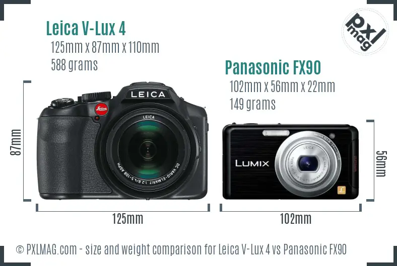 Leica V-Lux 4 vs Panasonic FX90 size comparison