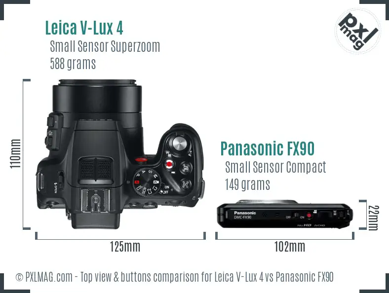 Leica V-Lux 4 vs Panasonic FX90 top view buttons comparison